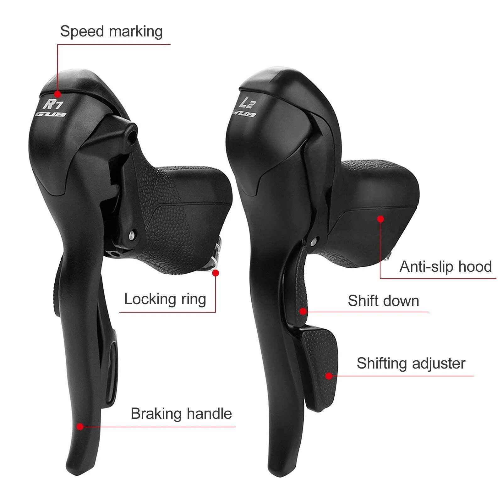 2 x 7/8/9/10 Speed Bicycle Shifter Cycling Road Bike Dual Control Shift Lever for 22.2mm Handlebar