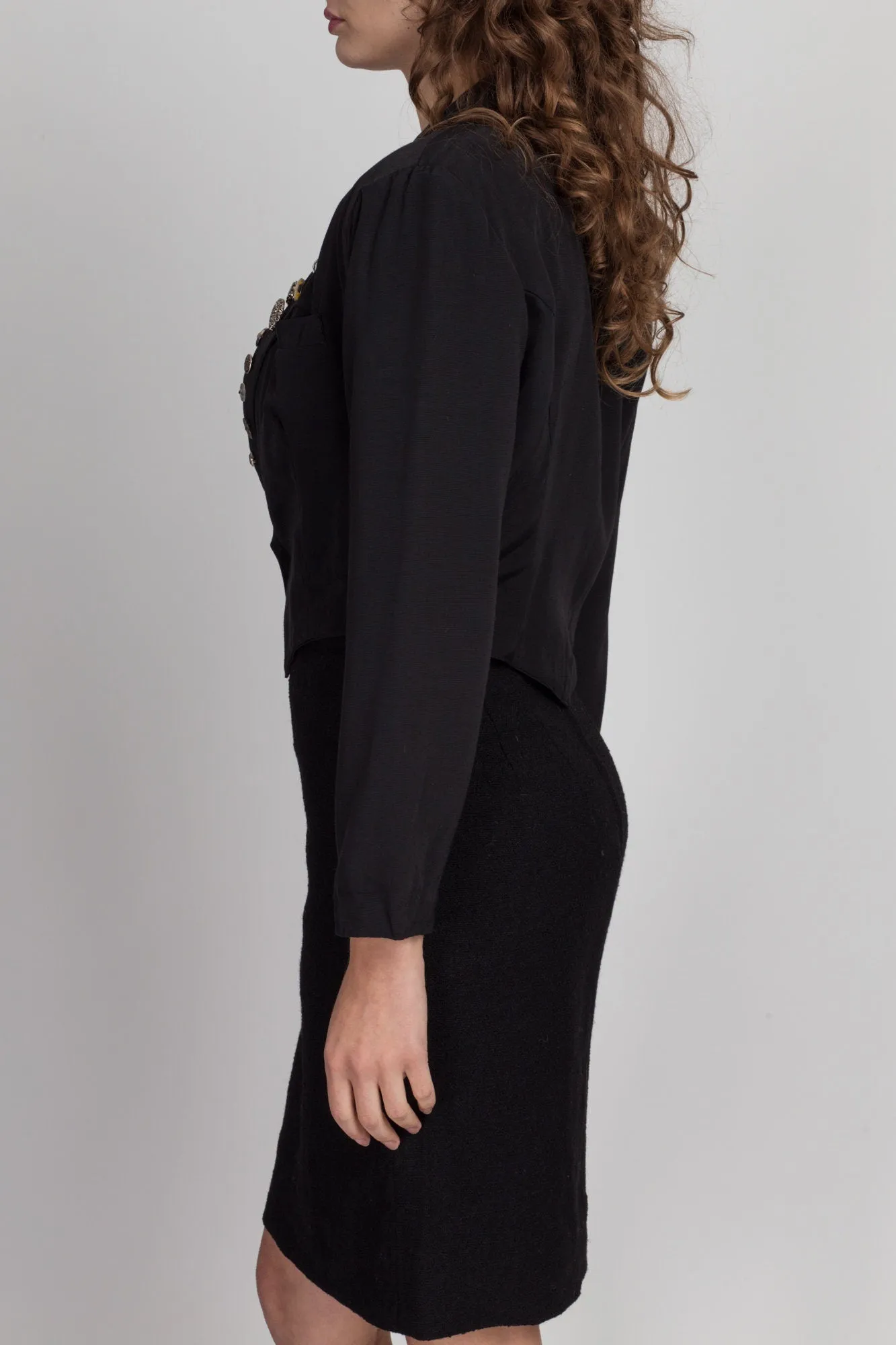 80s 90s Black Decorative Button Cropped Blazer - Small