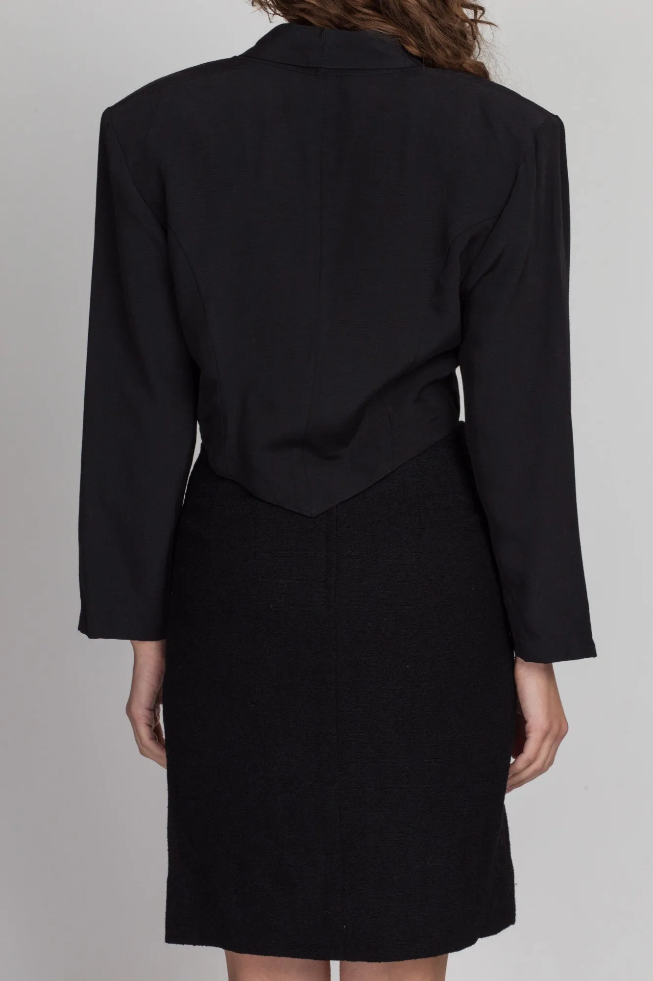 80s 90s Black Decorative Button Cropped Blazer - Small