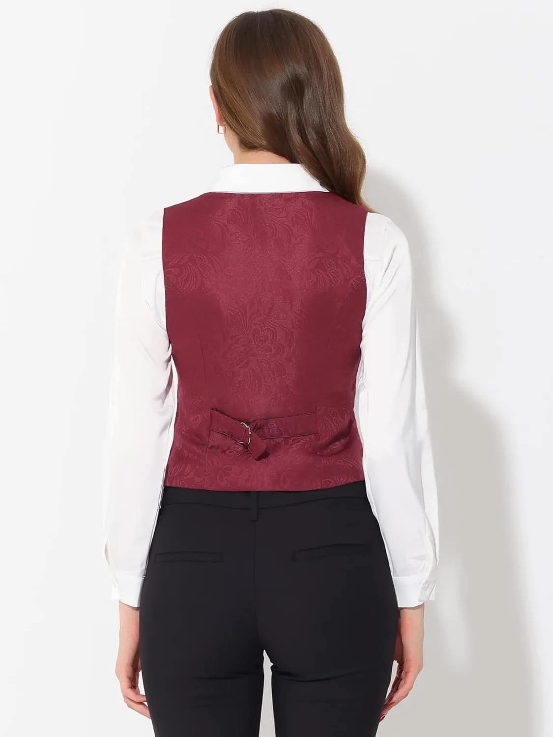 Allegra K Vintage Vest for Women's Button Up Jacquard Steampunk Suit Waistcoat with Pockets