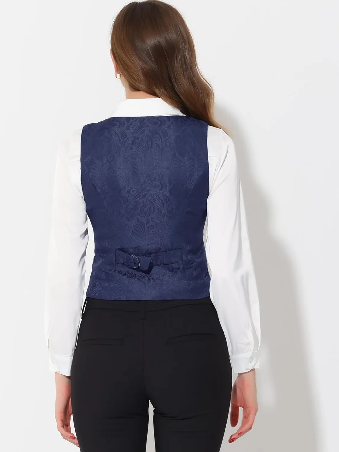 Allegra K Vintage Vest for Women's Button Up Jacquard Steampunk Suit Waistcoat with Pockets