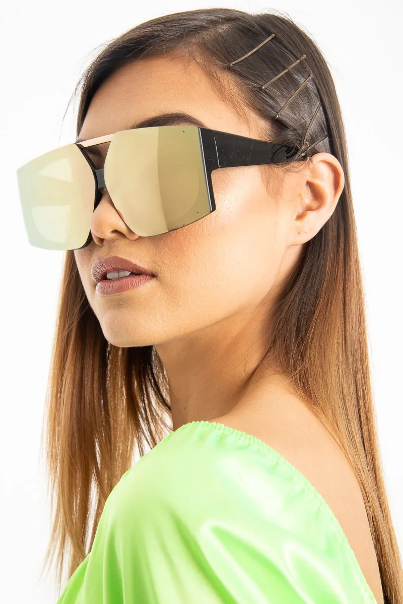 Black Gold Oversized Square Frame Sunglasses - Valeri