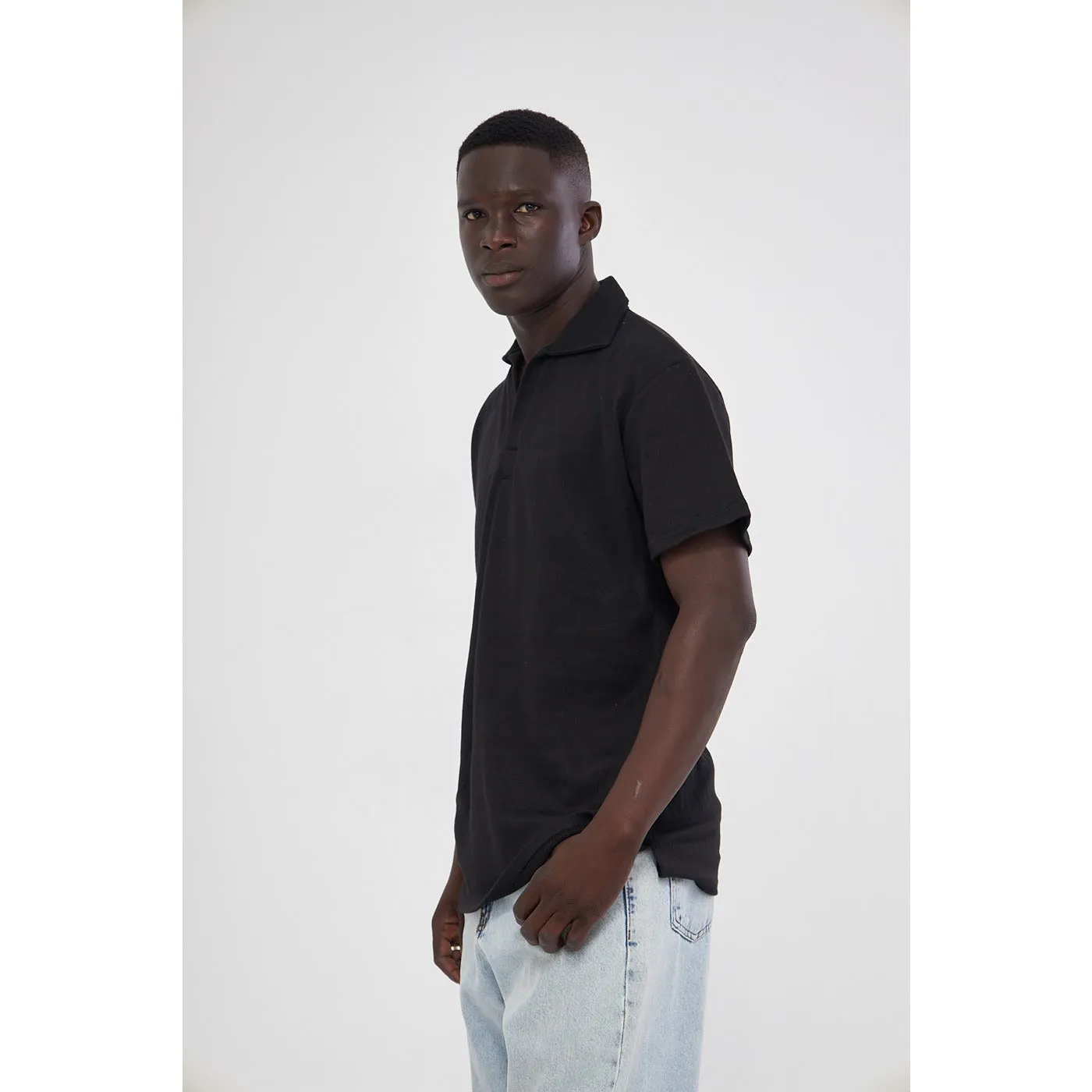 Black Waffle Textured Polo