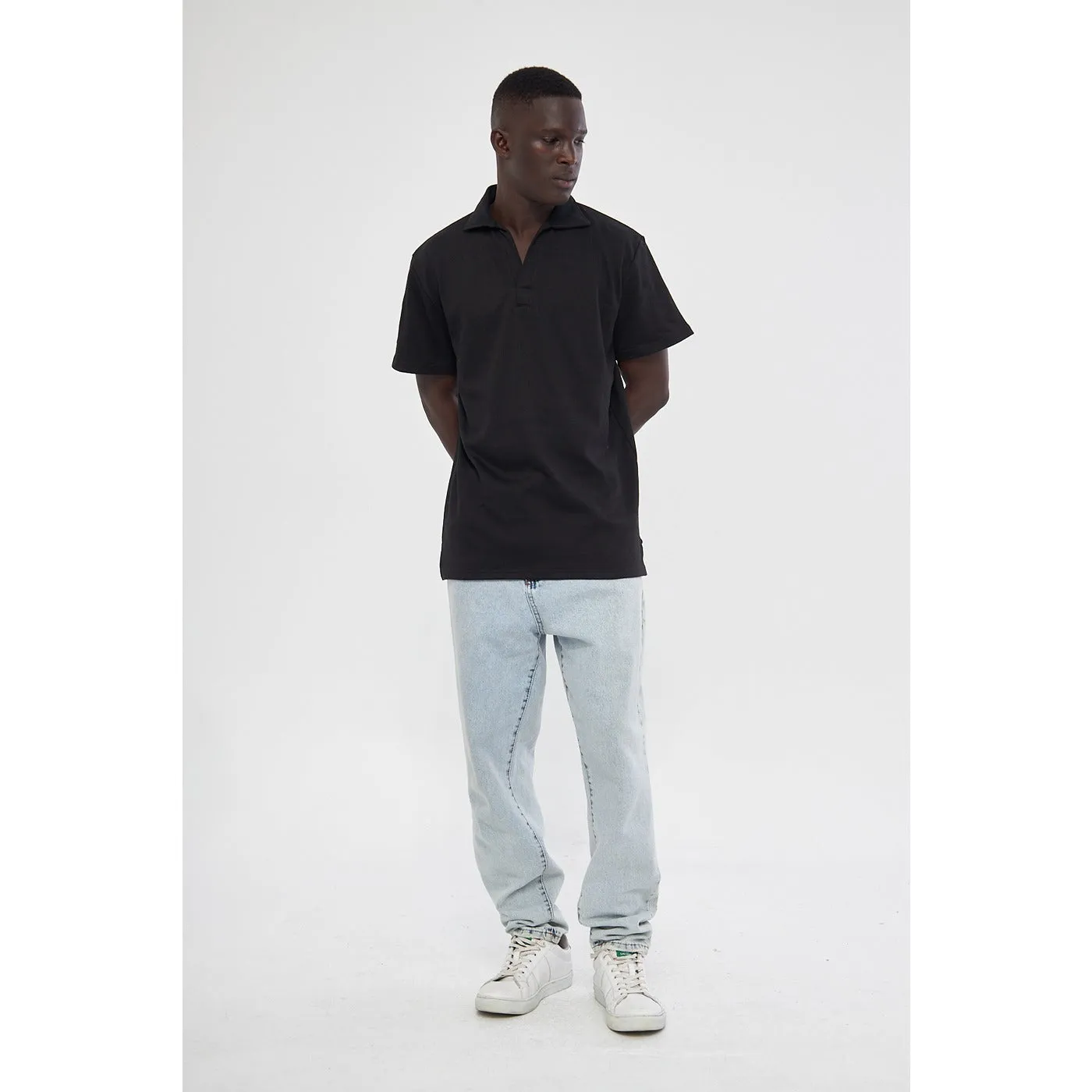 Black Waffle Textured Polo