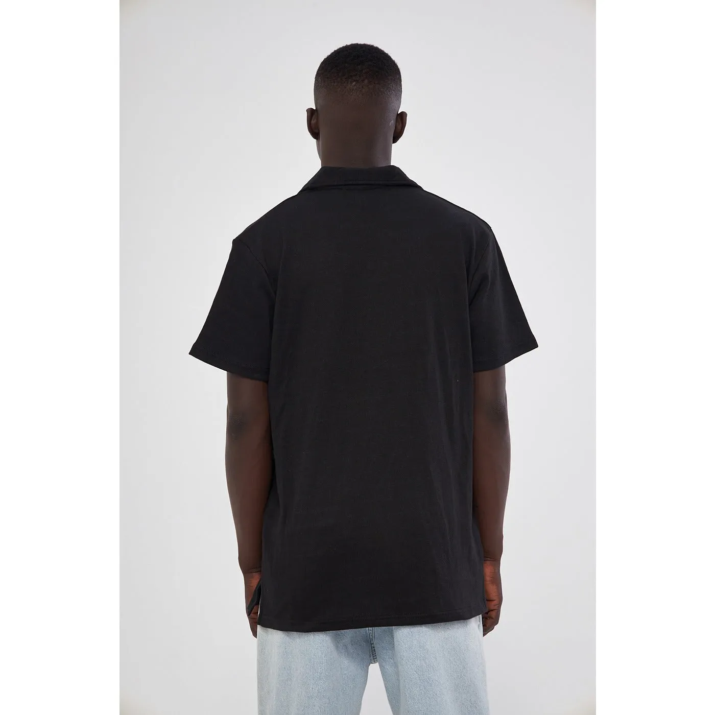 Black Waffle Textured Polo