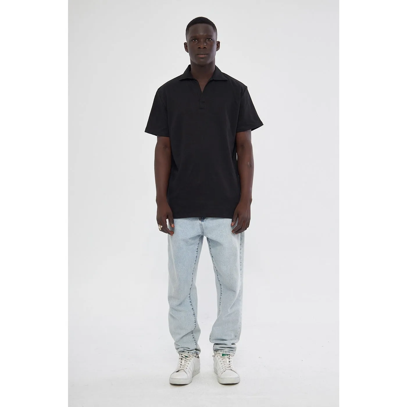 Black Waffle Textured Polo