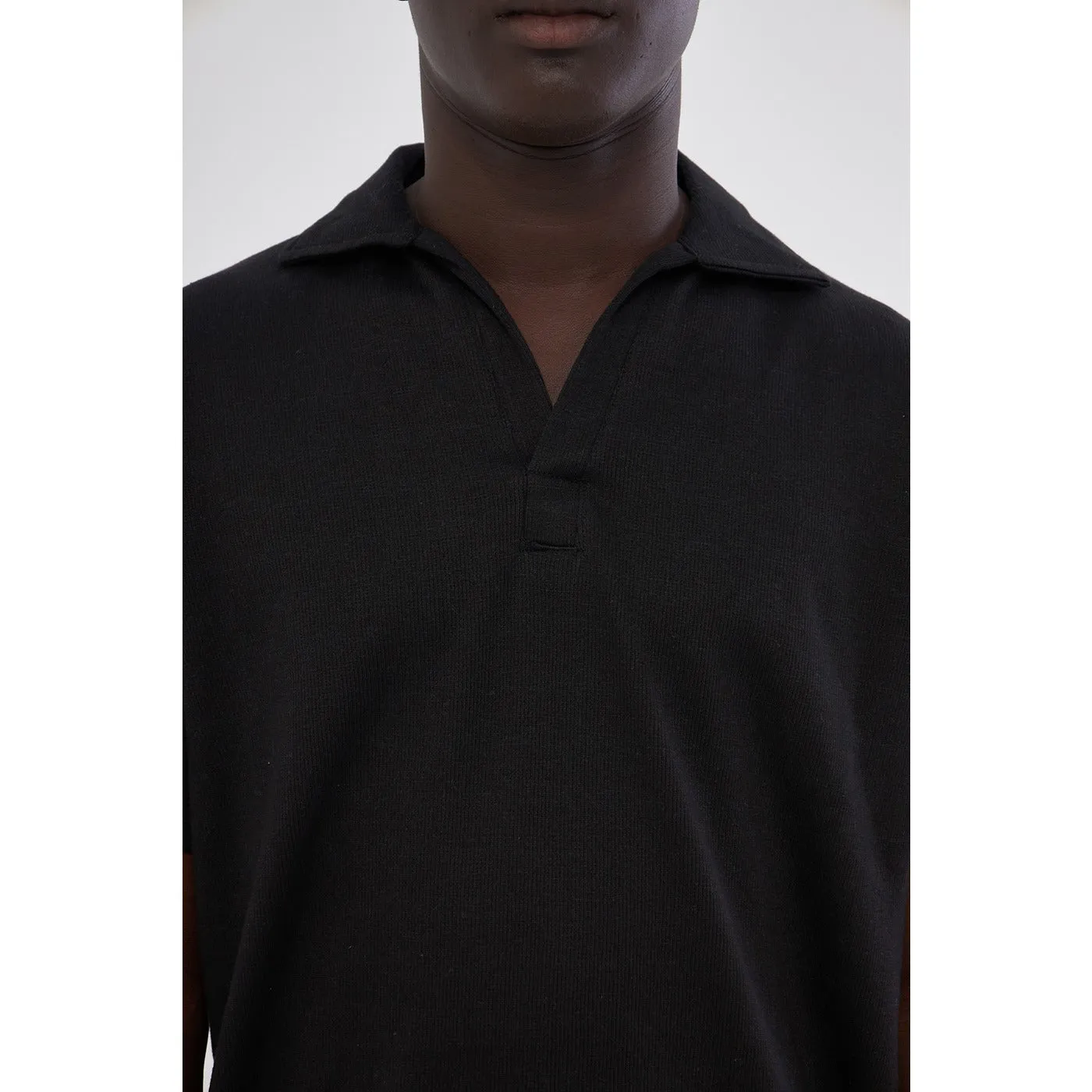 Black Waffle Textured Polo