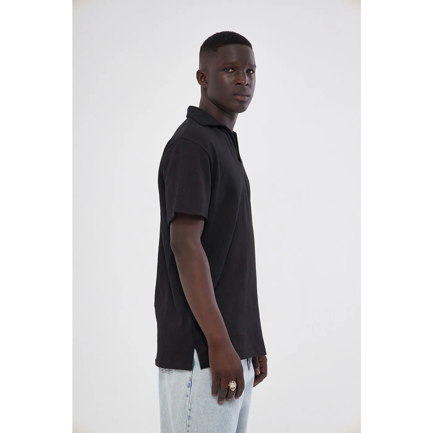 Black Waffle Textured Polo