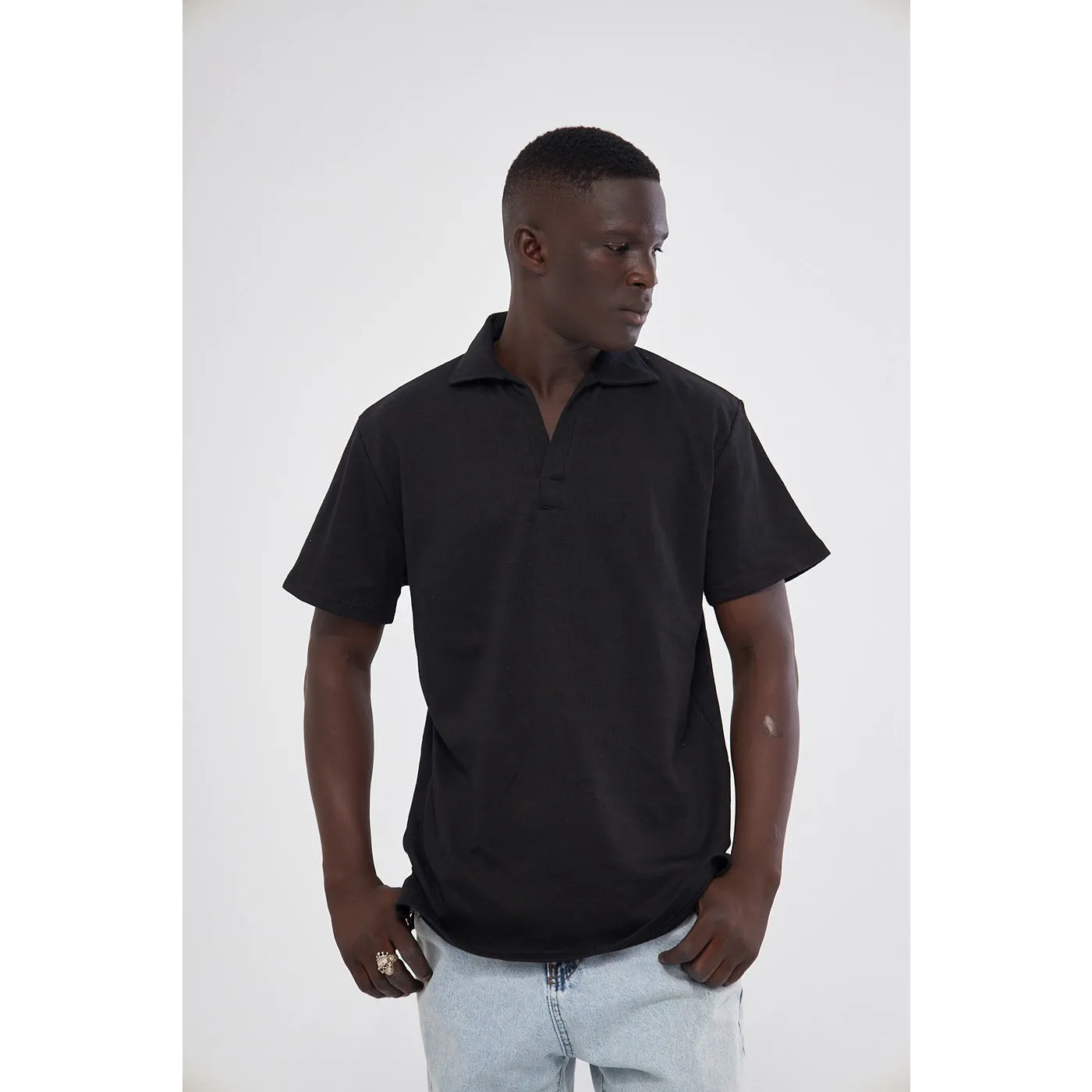 Black Waffle Textured Polo
