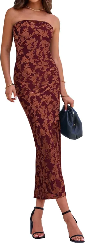 BTFBM Women Spring Dresses 2025 Elegant Wedding Guest Dresses Bodycon Tube Maxi Dress Split Floral Cocktail Dress