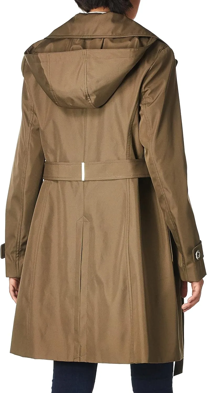 Calvin Klein Women's Single Breasted Belted Rain Jacket With Removable Hood