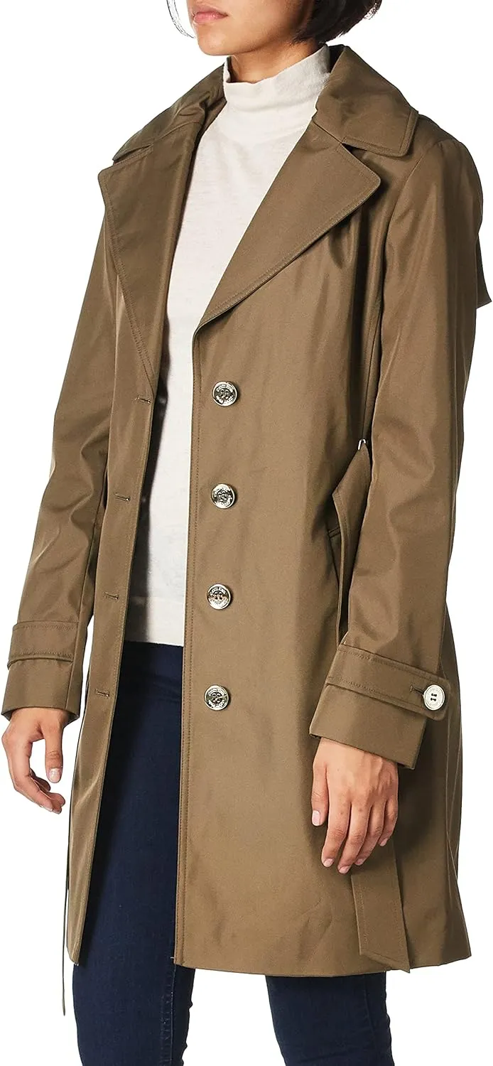 Calvin Klein Women's Single Breasted Belted Rain Jacket With Removable Hood