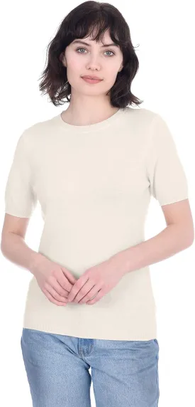 Cashmeren Short Sleeve Crewneck Sweater Top 100% Cashmere Jewel Neck Pullover Tee for Women