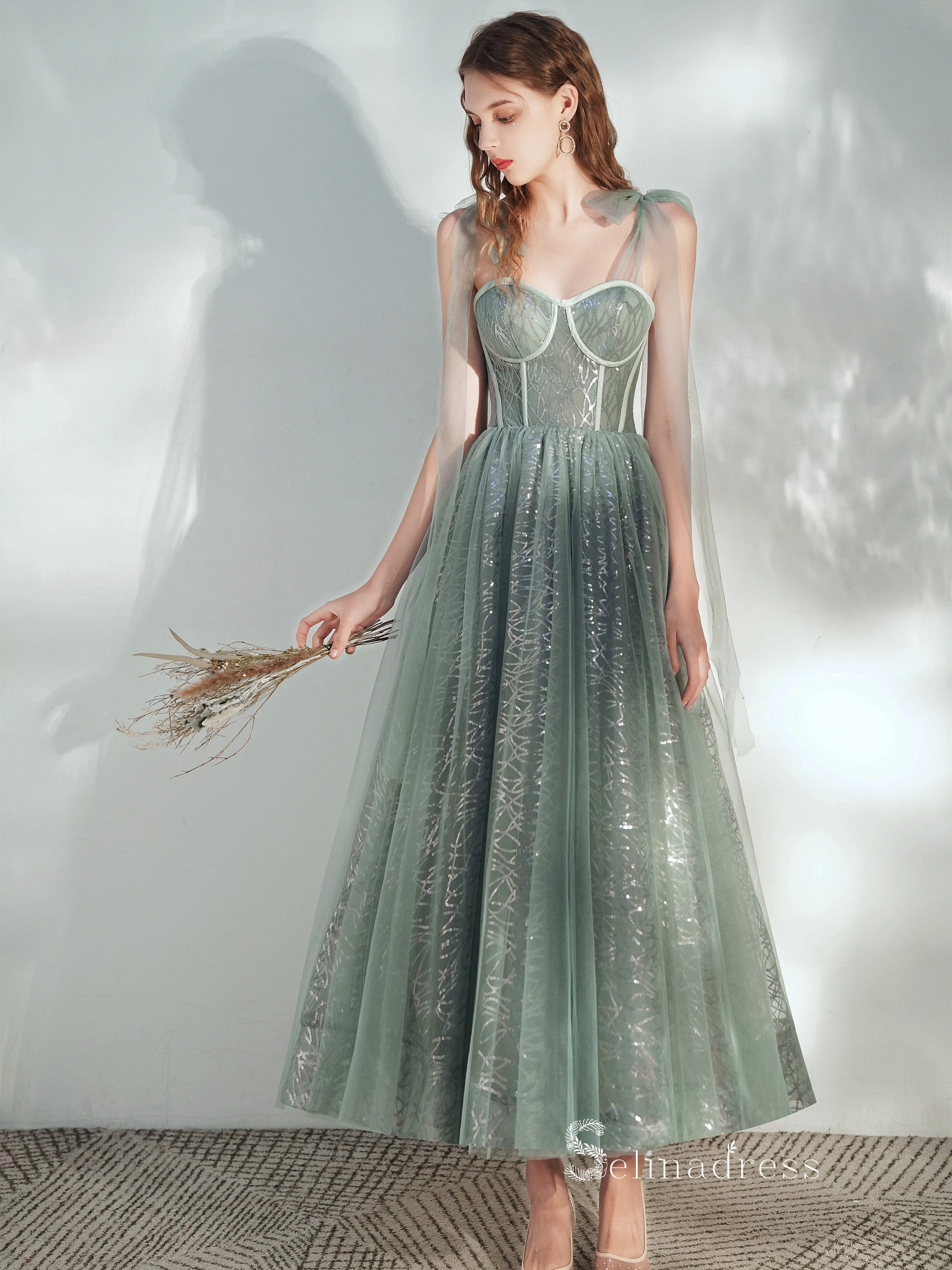 Chic A-line Straps Ankle-length Prom Dresses Cheap Graduaciones Dress CBD103