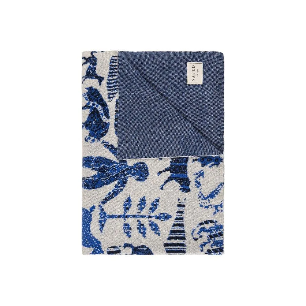 Cobalt Applique Cashmere Blankets by Saved NY
