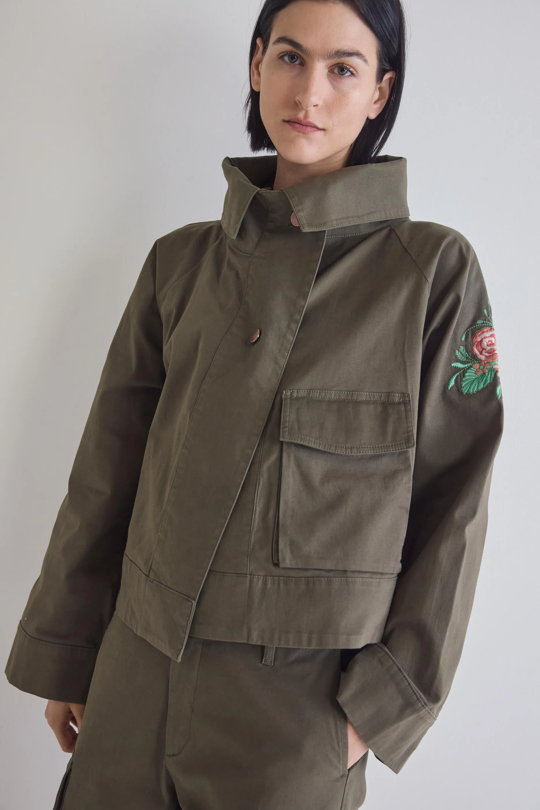 Coming Up Roses Twill Mini Drama Jacket