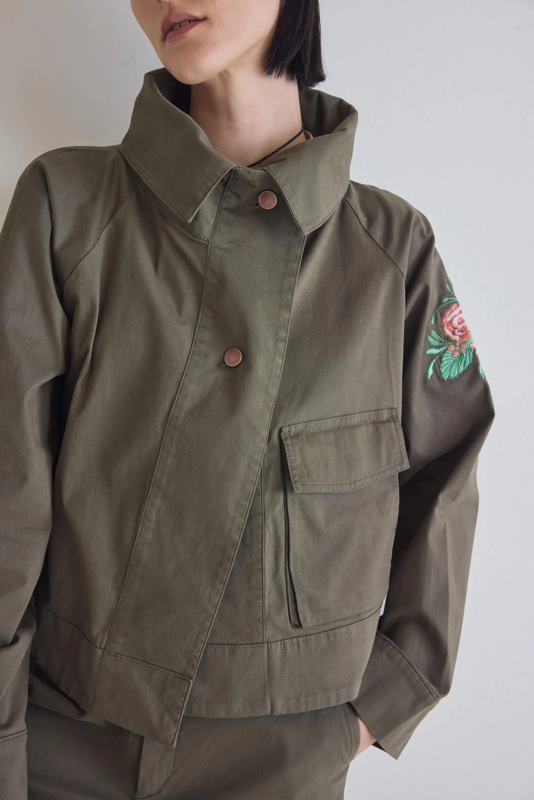 Coming Up Roses Twill Mini Drama Jacket