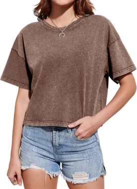 Cotton Loose Crop Tops for Women Acid Wash Cropped T Shirts Trendy Vintage Basic Tees Casual Short Sleeve Tshirt