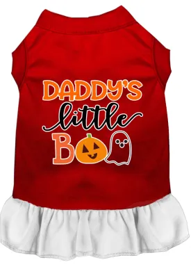 Daddy's Little Boo Screen Print Dog Dress Red With White Sm