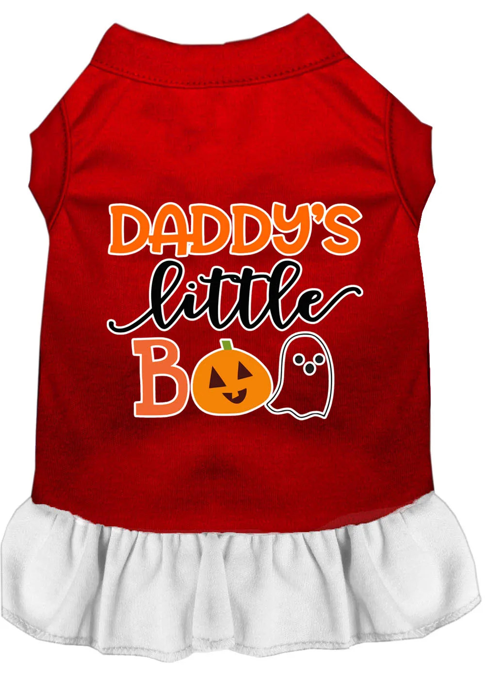 Daddy's Little Boo Screen Print Dog Dress Red With White Sm