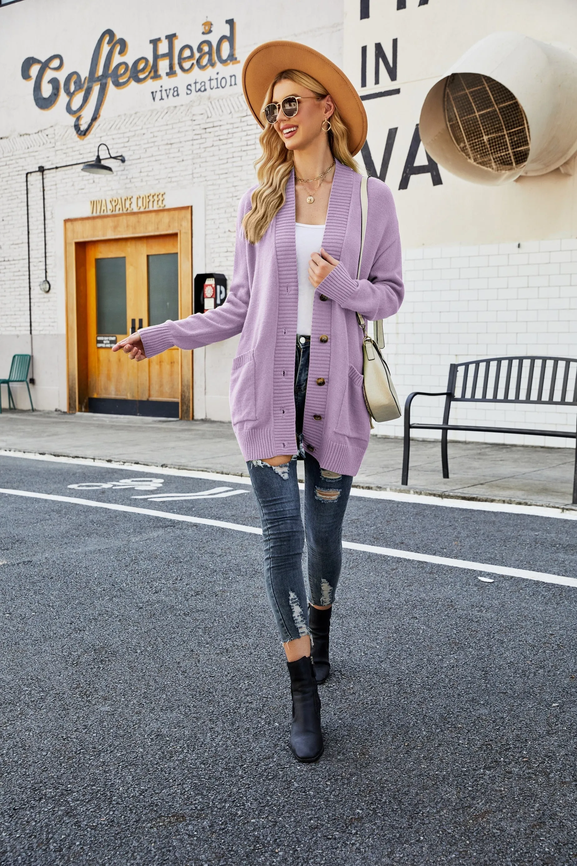 DressBetty - V-Neck Single Breasted Pockets Cardigan