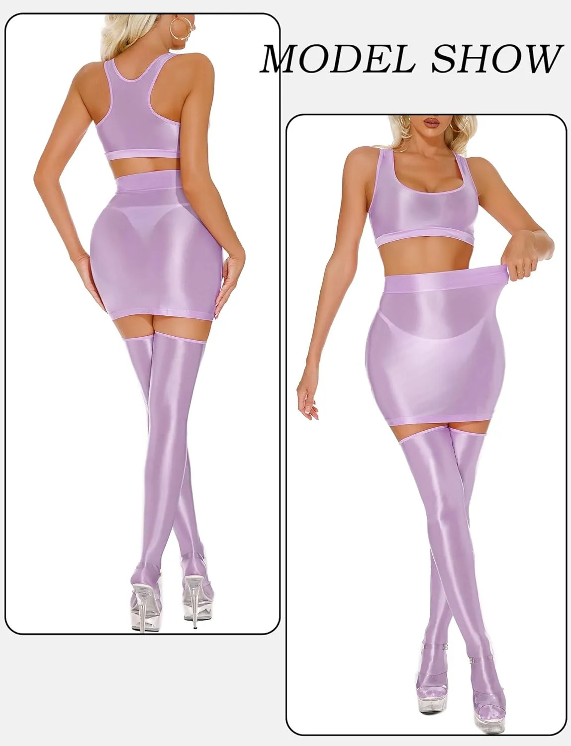 FEOYA Women??s Oil Shiny Bodycon Skirts Silky Smooth Pencil Mini Skirts Sexy Glossy Hot Skirts Club Party