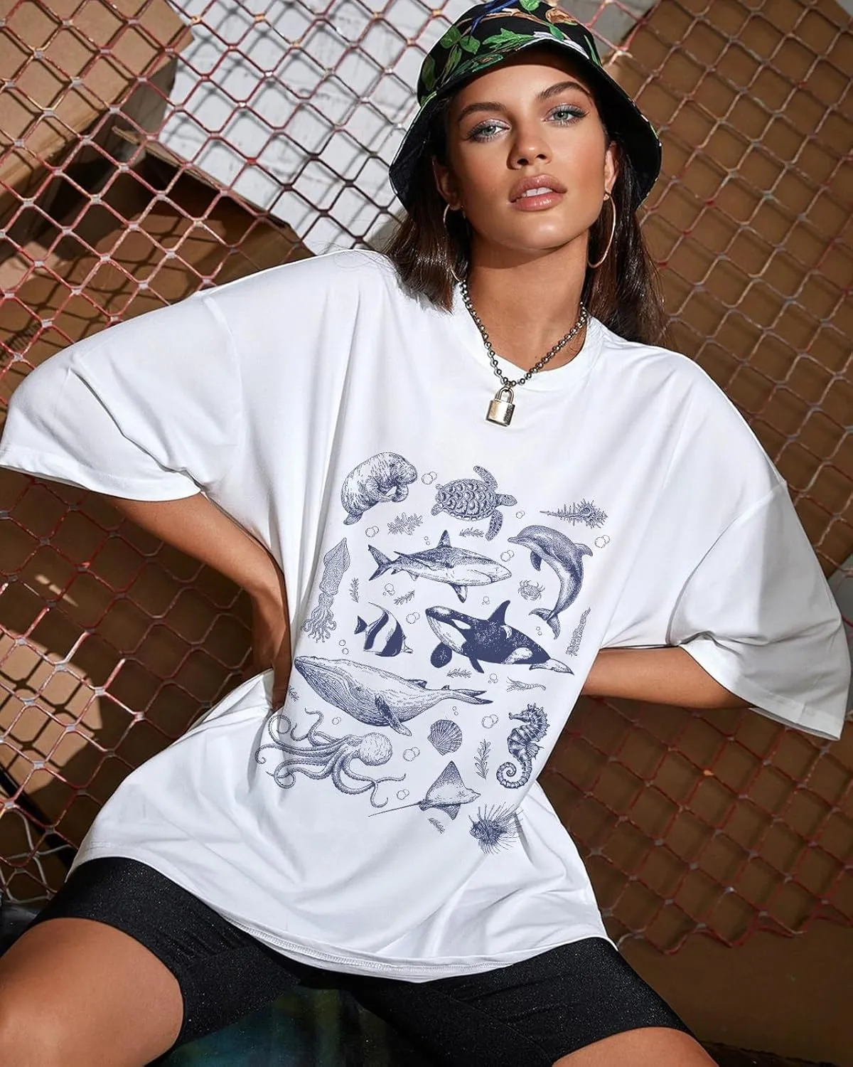 Flafens Oversized Tshirts for Women - T Shirt Graphic Tees Loose Crewneck Pattern Sleeve Cute Print Fashion Summer Tops