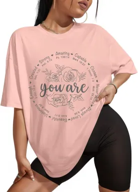 Flafens Oversized Tshirts for Women - T Shirt Graphic Tees Loose Crewneck Pattern Sleeve Cute Print Fashion Summer Tops
