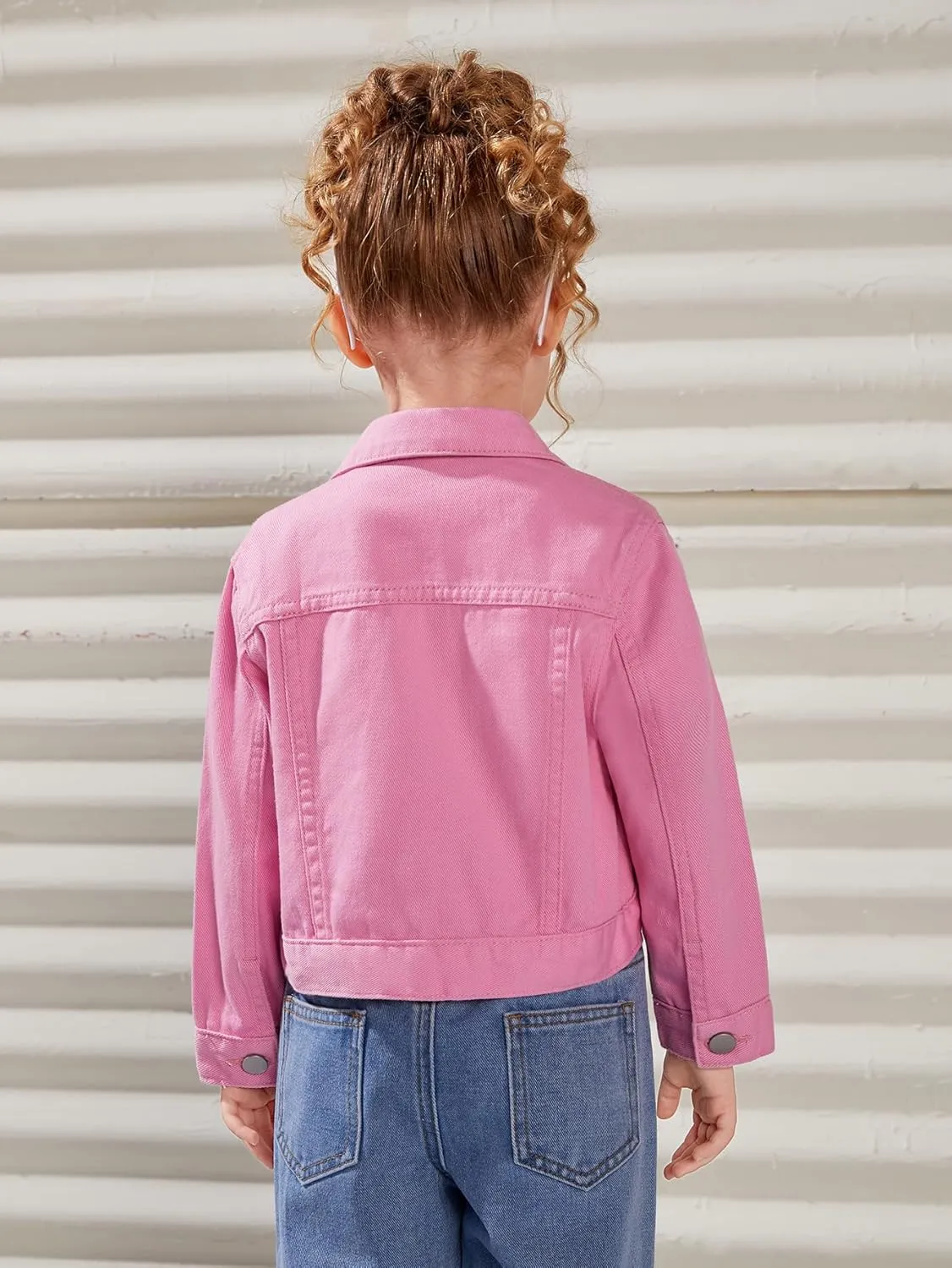 Floerns Girl's Vintage Basic Distressed Long Sleeve Single Breasted Crop Top Denim Jacket