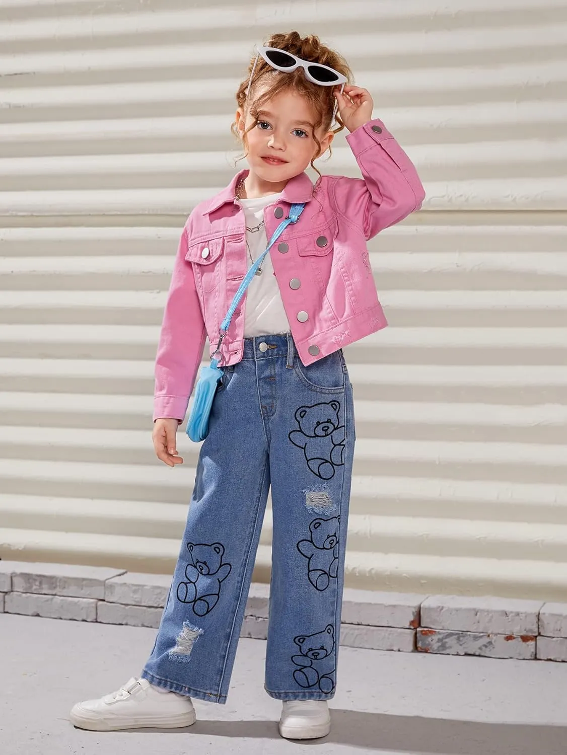 Floerns Girl's Vintage Basic Distressed Long Sleeve Single Breasted Crop Top Denim Jacket