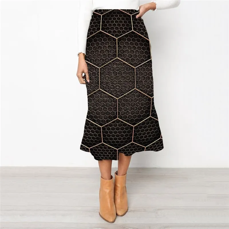 Geometric Skirts Women Psychedelic Rock Frauen Vortex High waist skirts Honeycomb School skirt