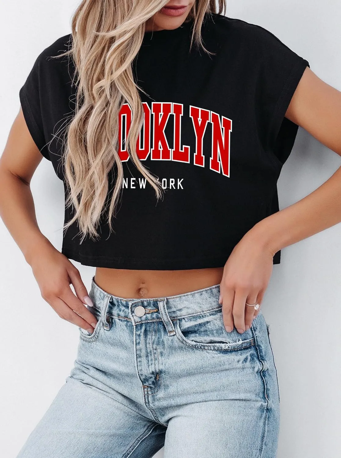 Hilinker Women's Graphic Cap Sleeve Crop Tops Summer Casual Crew Neck T Shirts Loose Fit Basic Tees