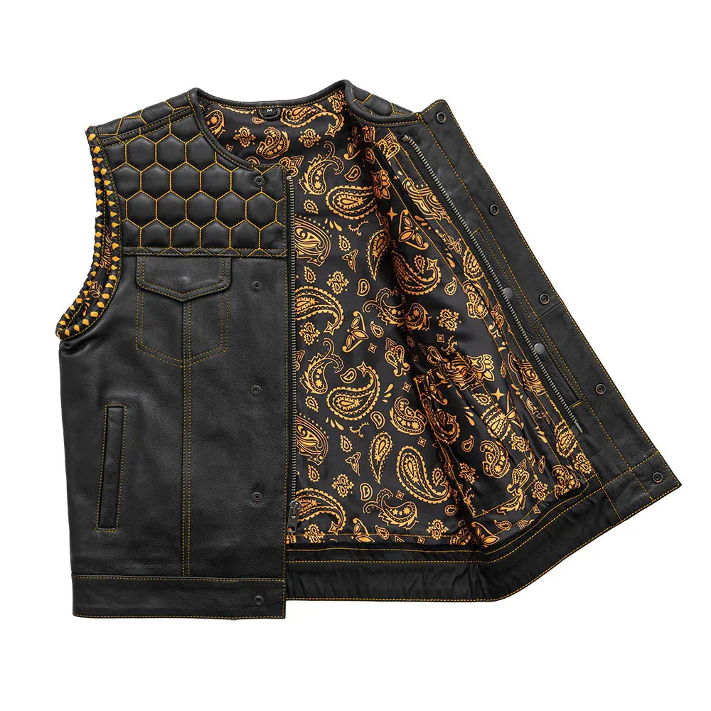 Hornet Men's Club Style Leather Vest - Gold