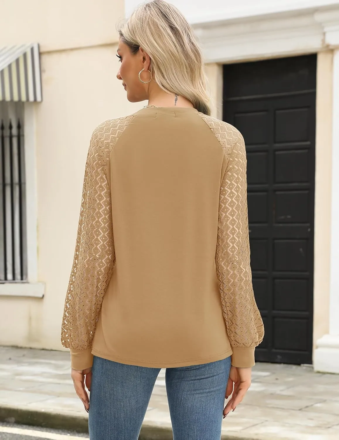 HOTOUCH Womens Lace Short/Long Sleeve Tops Dressy Casual Blouses Pleated Work Dressy Shirts Holiday Outfits S-3XL