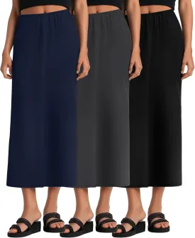 Huukeay 3 Pack Long Maxi Skirts for Women, Back Slit Ankle Length Casual Skirts Elastic Waist Soft Pencil Skirts with Pockets