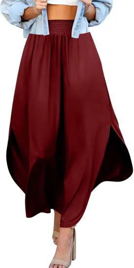 JJHAEVDY Skirts for Women Solid Irregular Hem Maxi Skirt Elastic High Waisted Skirts Loose Casual Fashion Skirts with Pockets