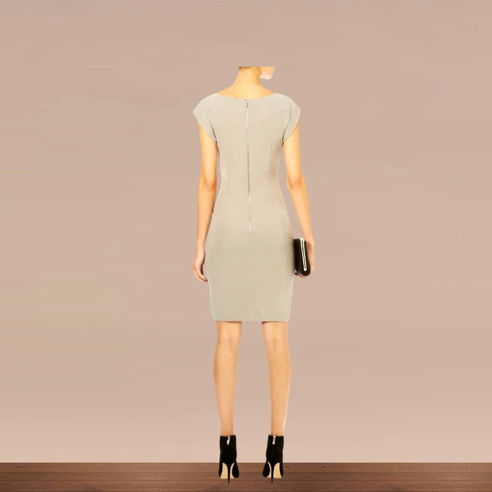 Karen Millen Taupe Jersey Folded Stretch Mini Dress UK 12 US 8 EU 40