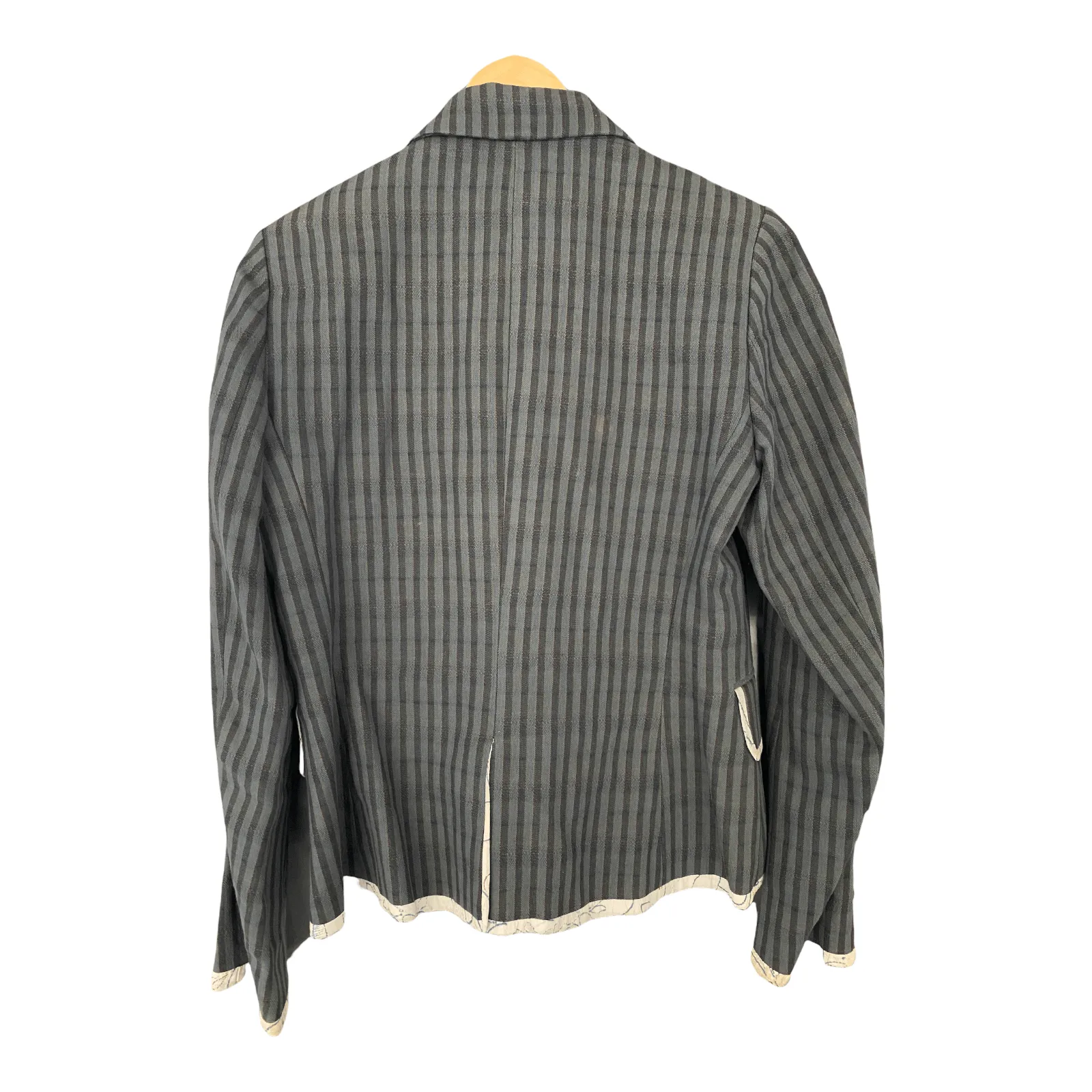 Kenzo Cotton Linen Mix Jacket Grey Blue Stripes with Floral Detail.  FR38 UK Size 8