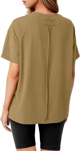 Lepunuo Oversized T Shirts for Women Summer Tops 2024 Trendy Cotton Casual Loose Fit Short Sleeve Side Slit Tee Shirts