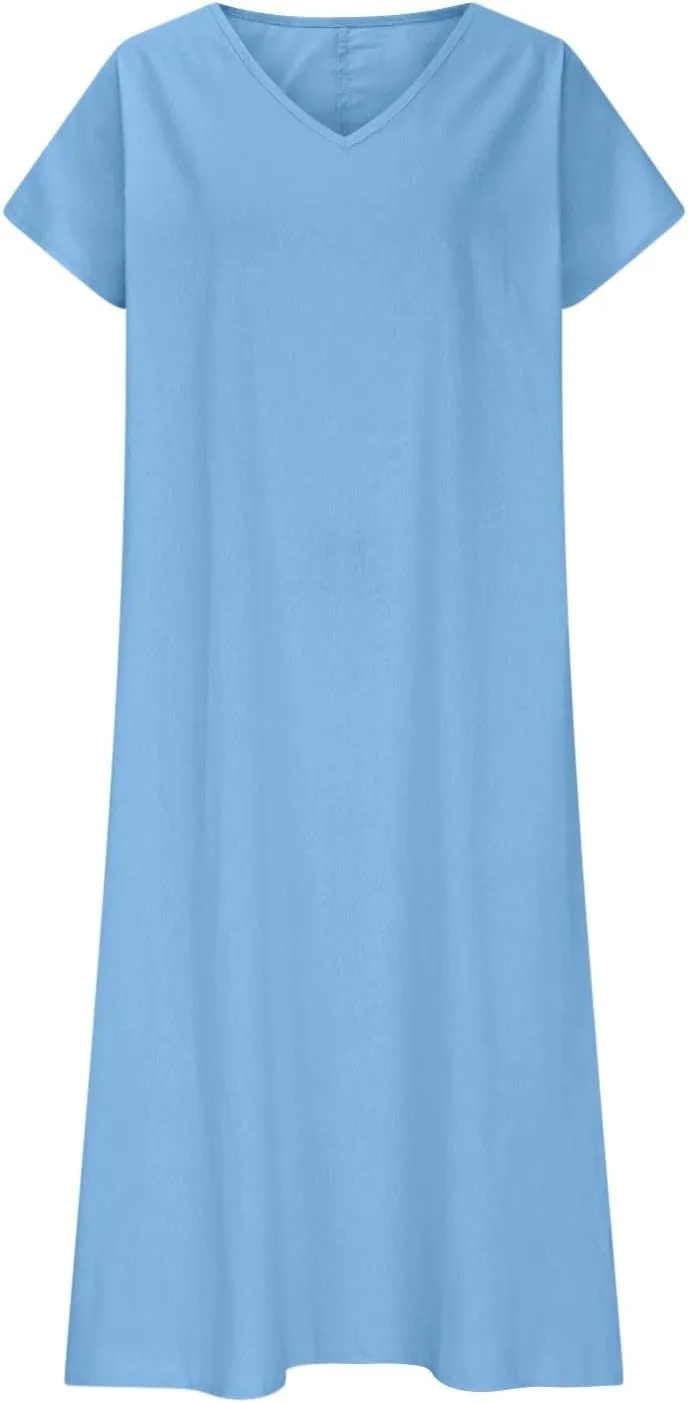 Linen Dresses for Women 2025 Trendy Flowy Sundresses Loose Fit Cotton Maxi Dress Summer Beach Vacation Casual Dress