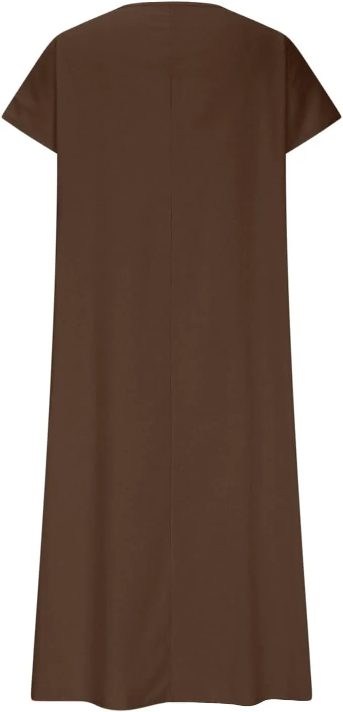 Linen Dresses for Women 2025 Trendy Flowy Sundresses Loose Fit Cotton Maxi Dress Summer Beach Vacation Casual Dress