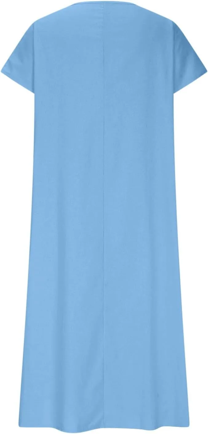 Linen Dresses for Women 2025 Trendy Flowy Sundresses Loose Fit Cotton Maxi Dress Summer Beach Vacation Casual Dress