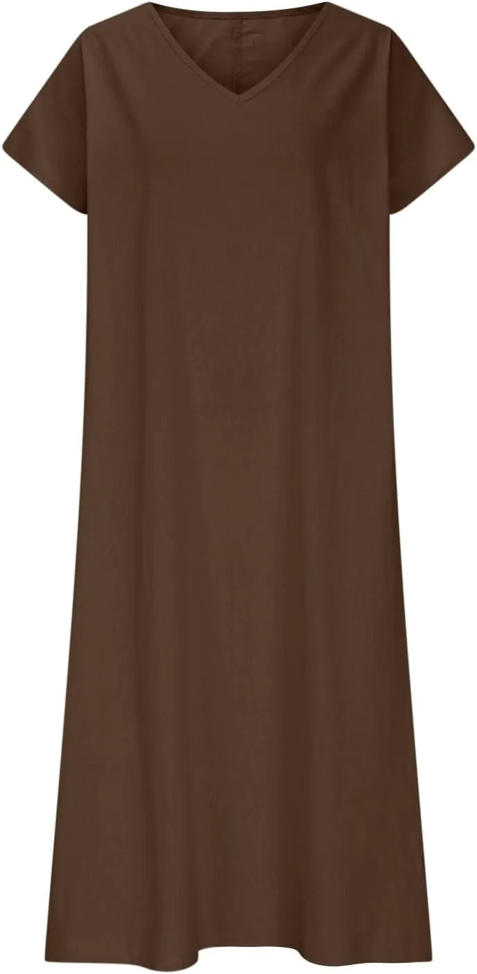 Linen Dresses for Women 2025 Trendy Flowy Sundresses Loose Fit Cotton Maxi Dress Summer Beach Vacation Casual Dress