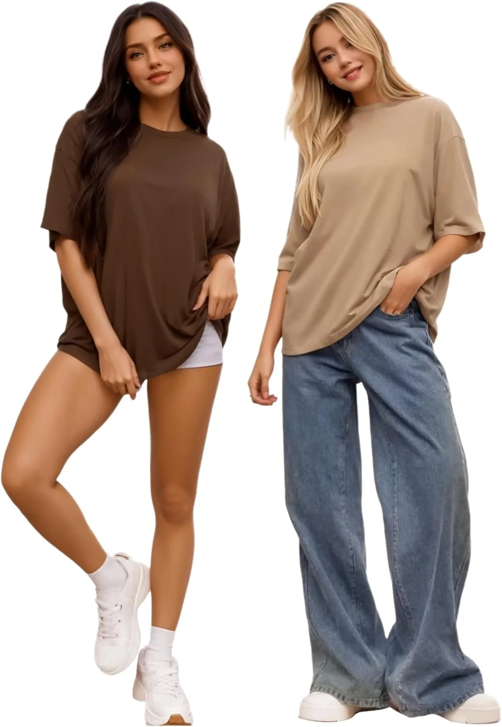 MANGOPOP Women's Oversized T Shirts Short Sleeve Crewneck Loose Fit Tops Summer Basic Tee