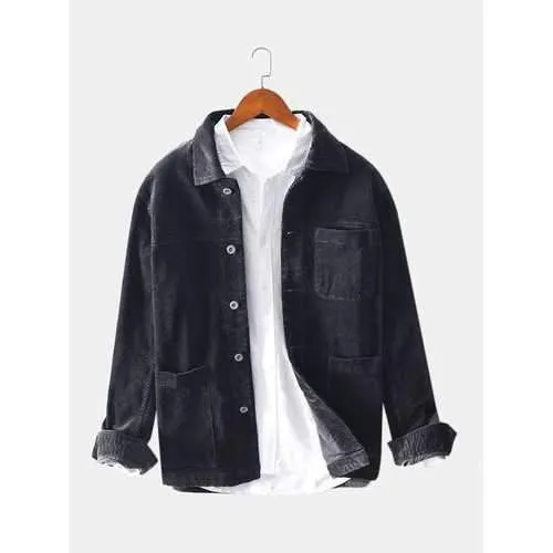 Mens Plain Corduroy Solid Color Jackets