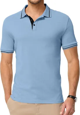 Men's Polo Shirts Classic Fit Button Up Short Sleeve Basic Cotton Tees Golf Work Tops