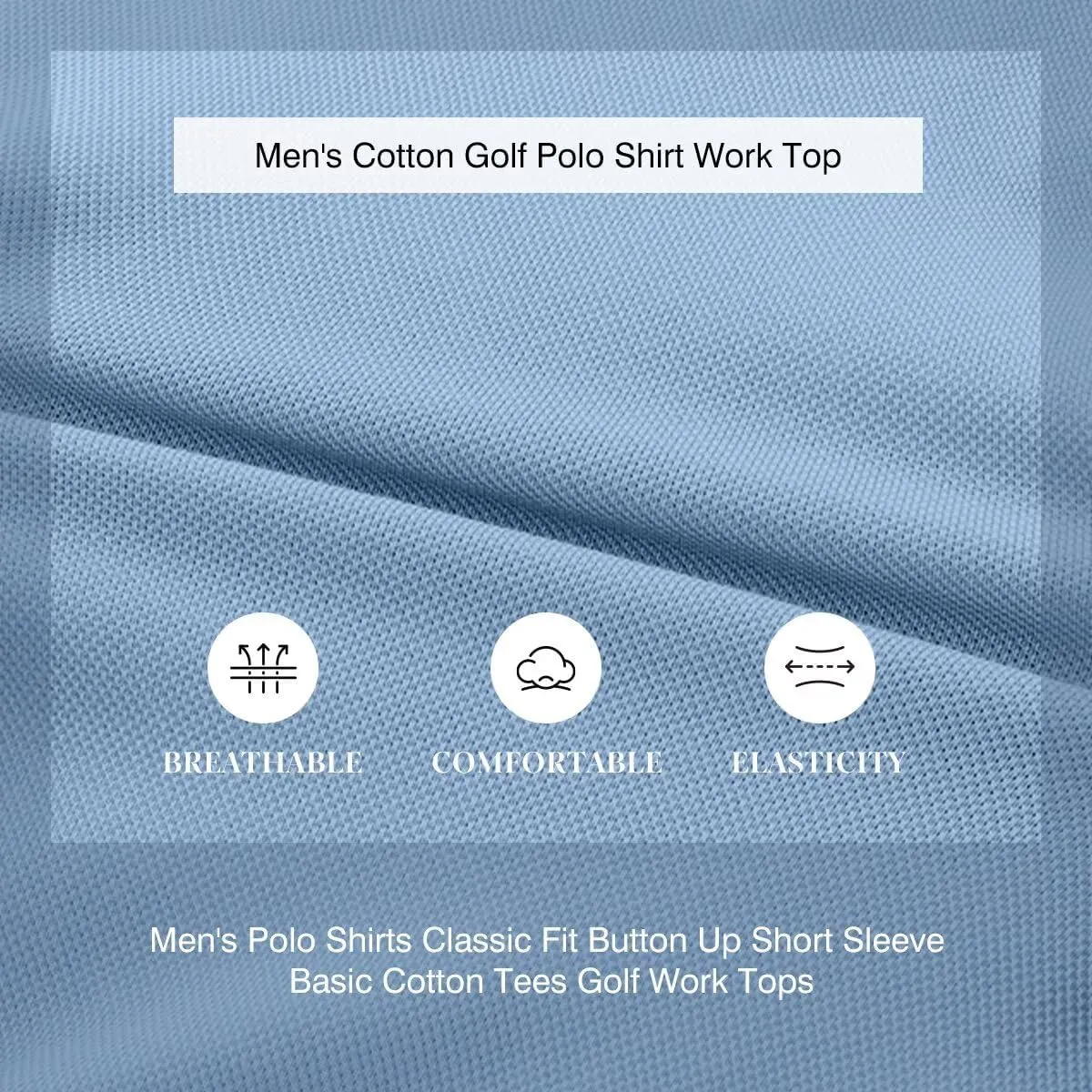 Men's Polo Shirts Classic Fit Button Up Short Sleeve Basic Cotton Tees Golf Work Tops