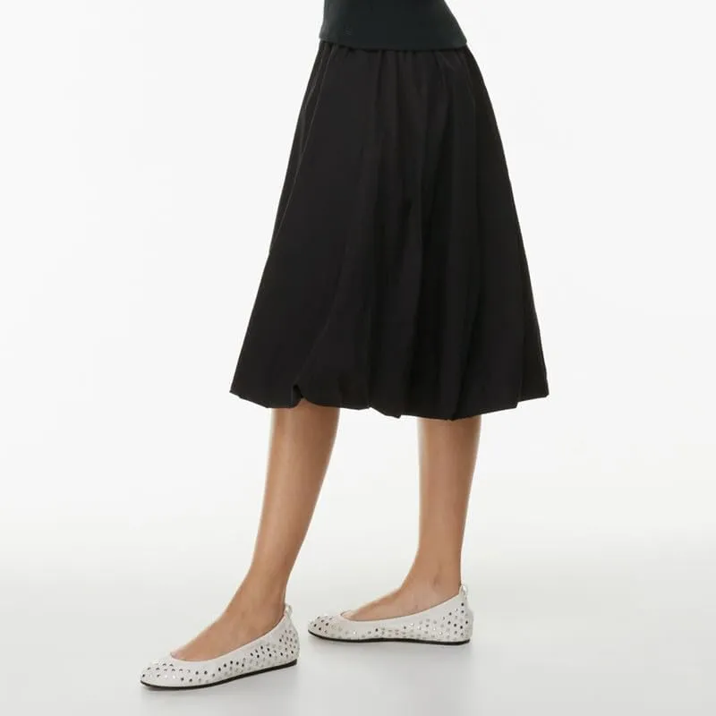 NUFIWI Women Low Waist A Line Ruffle Bubble Long Skirts Solid Pleated Maxi Skirts Casual Summer Balloon Puffy Midi Skirts