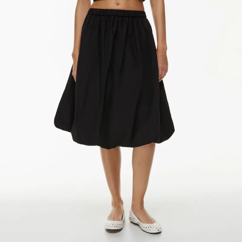 NUFIWI Women Low Waist A Line Ruffle Bubble Long Skirts Solid Pleated Maxi Skirts Casual Summer Balloon Puffy Midi Skirts