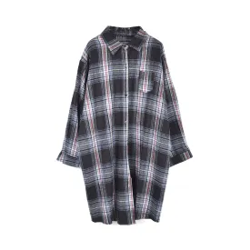 Pre Order:  Plaid Single Pocket Long Shirt